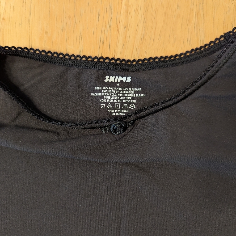 Skims Black Lace Trim Crop Top - Size Medium